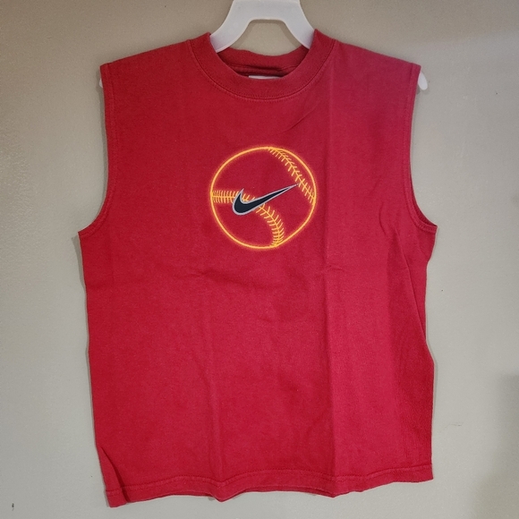 Nike Baseball Sleeveless Tee Sports Shirt size 6 Red with Baseball on Front - Picture 1 of 3